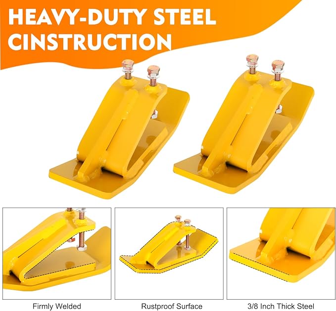 Tractor Bucket Protector, EBESTTECH 2 PCS Bucket Edge Anti-Skid Device Ski Edge Protector Double Hexagon Lock Nuts and Bolts,for Snow Leaves Removal Spreading Gravel,Yellow