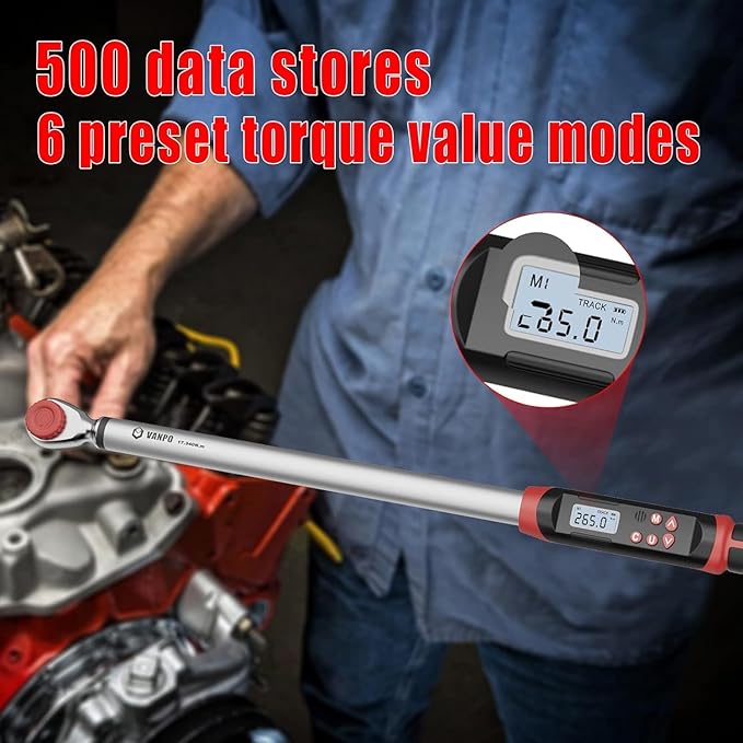 VANPO Digital Torque Wrench 1/2-Inch Drive 12.5-250.8 ft-lbs./17-340Nm, Electronic Torque Wrench with Buzzer & LED Indicator, Accurate to ±2%,Torque Wrench Set for Bike Moto Car