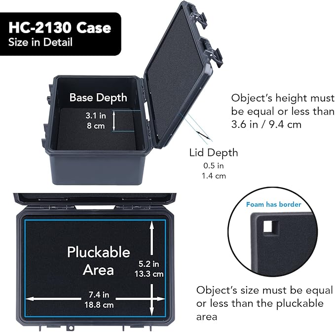 Lykus HC-2130 Mini Hard Case Dry Box with Foam Insert, Interior Size 8.3x5.9x3.7 in, IP66 Splash-Proof, Suitable for Cellphones, Tools, Small Devices and More