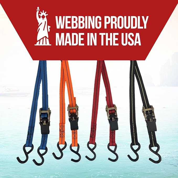 Cajun Tie Downs - 3 Point Tie Down Ratchet Strap for Jet Ski, Sea Doo & Wave Runner (8 Feet, Orange)