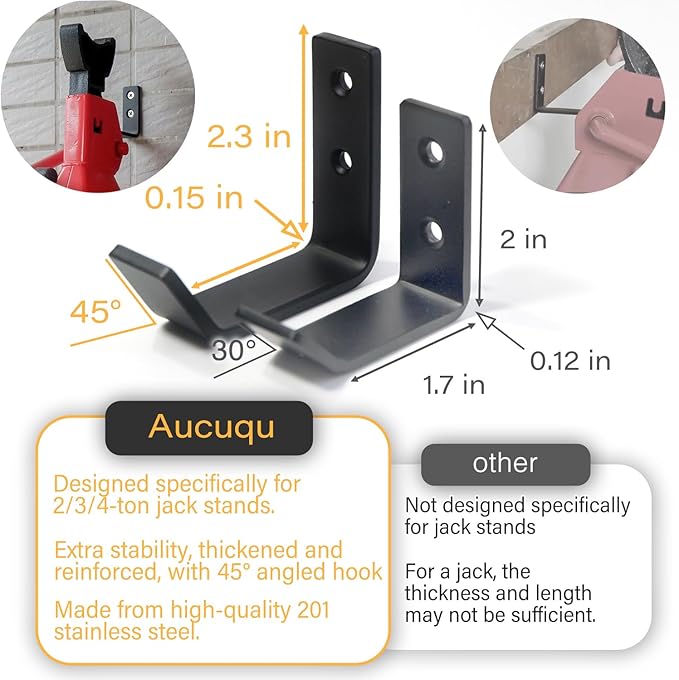 4 Packs Jack Stands Wall Mount Organizer, Heavy Duty Stainless Steel Holder Hook Fits 2 & 3 & 4 & 6 Ton Jack Stands