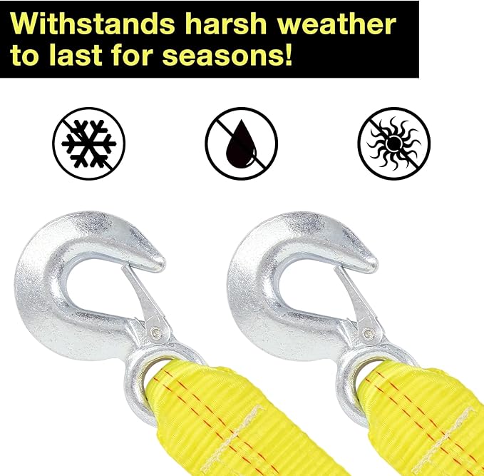 ATV SUV Car Tow Straps with Hooks 15000lb Loop 30 Feet 2" x30' 2 Inch x 30 Ft.Emmergency Recovery Tow Strap Kit Off Road Accessories Auto Tow Rope,Extension Tree Saver Strap for Golf cart,Jeep Truck