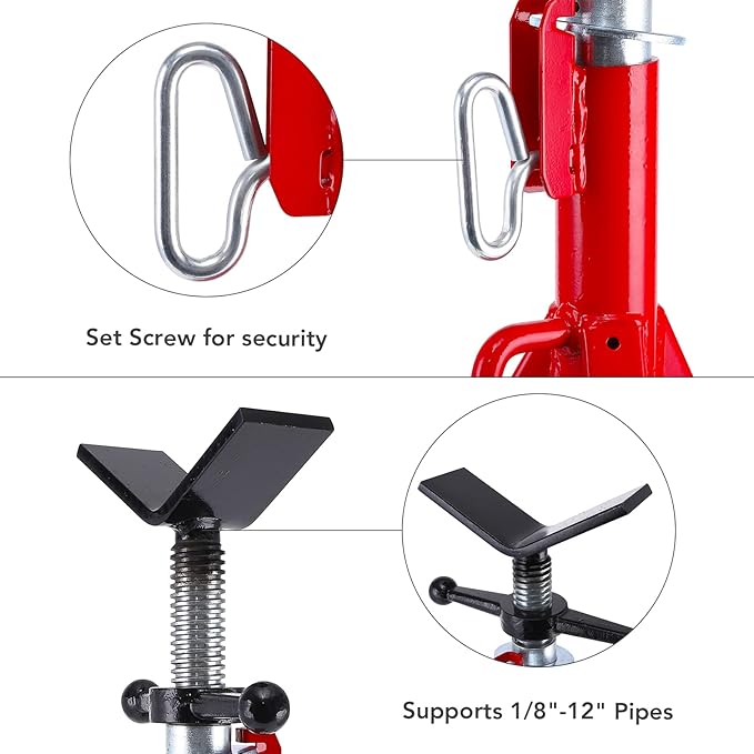 PioneerWorks V Head Pipe Jack Stand, 28-52in Adjustable Height, 2500Lbs Load, 1/8"-12" Pipe Capacity, Heavy Duty Pipe Stand Carbon Steel, Steel Jack Stands Portable Folding for Welding, Threading