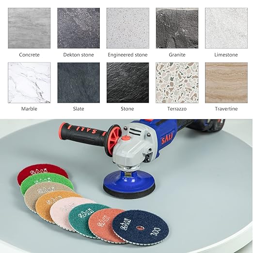 Sali 10 Pack Diamond Polishing Pads 4 Inch Wet Granite Stone Polish Pad Kit for Drill, Grinder, Polisher Polishing Pad for Concrete Marble Stone Countertop Quartz 1500 Grit