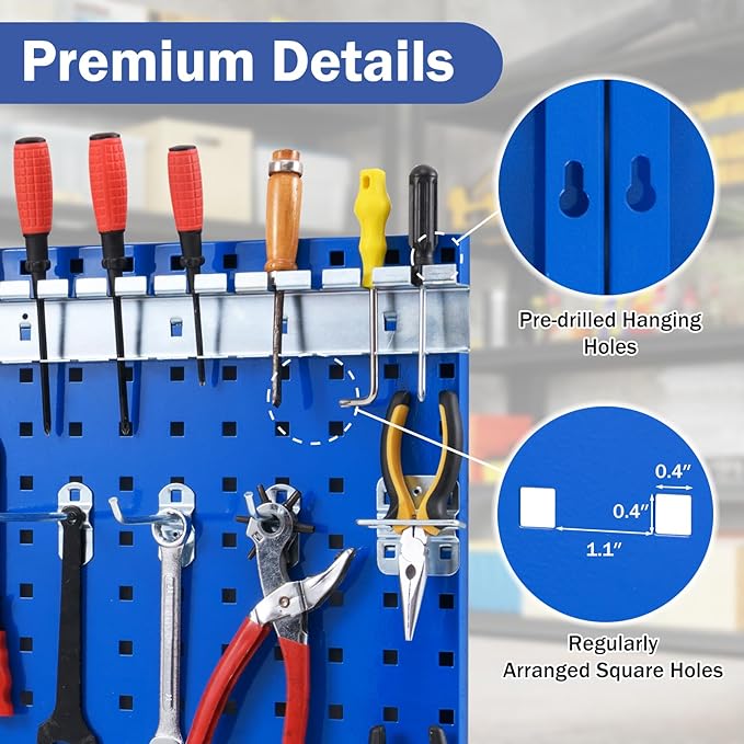 Goplus Garage Pegboard, Metal Pegboard Tool Organizer Kit with 3 Pegboards & 28 PCs Hanging Accessories, Heavy Duty Wall Organizer Peg Board for Workshop, Tool Storage