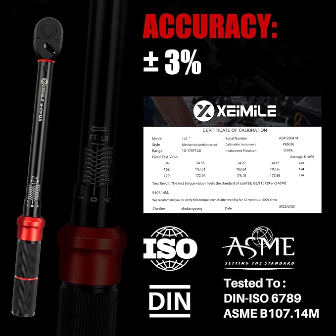 21Pcs Torque Wrench Set,1/2" Drive 10-170 Ft-Lb/13.6-230.5Nm,Inch Pound Click Torque Wrench,72T Dual Direction 3% Precision Adjustable Torque for Car Repair,Motorcycle,Lug Nut