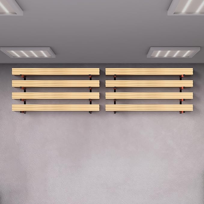OUSHENG 8-Level Lumber Storage Rack, Firewood Holder Wall Mounted Wood Organizer Metal Garage Shelves Shelving Indoor and Outdoor Organization, Gifts for Him Men Dad Husband Fathers Day