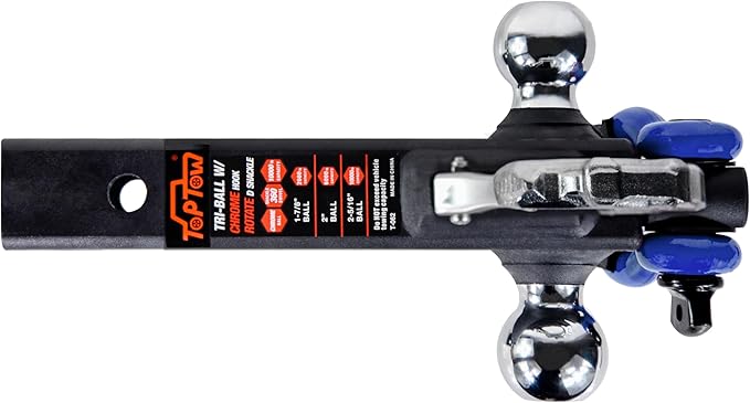 TOPTOW Trailer Hitch with Blue Recovery Shackle Ball Hitch Mount w/Chrome Triple Tow Ball, 2-in Shank, Multi Fit for 2 inch Trailer Hitch Receiver…