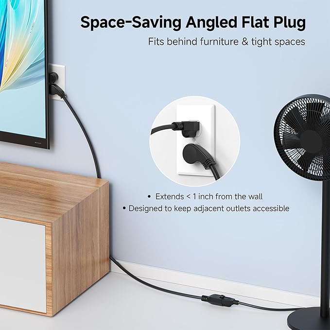 [UL Listed] Cable Matters 2-Pack Low Profile Flat Plug Extension Cord (Power Extension Cable) 15 Feet (NEMA 5-15P to NEMA 5-15R)