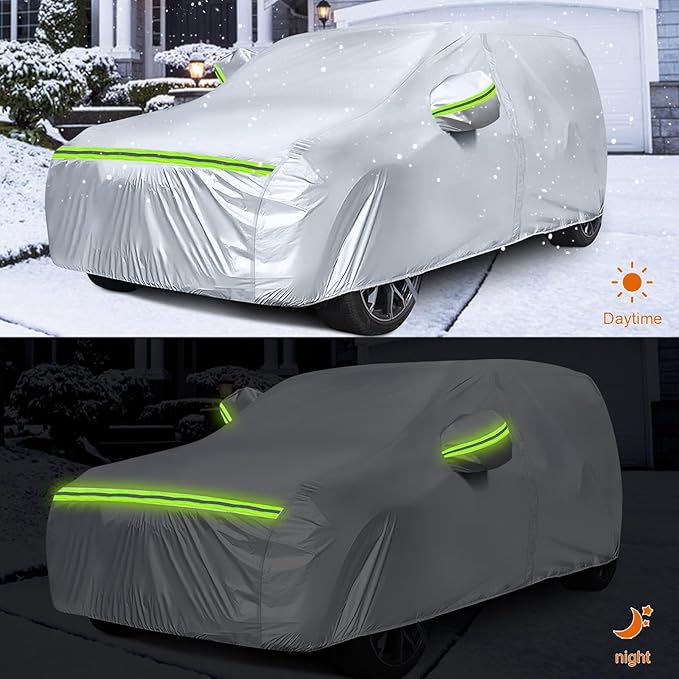 Waterproof Car Covers Replace for 2007-2025 Jeep Wrangler 2 Doors, 6 Layers Silver All Weather Car Cover with Zipper Door & Windproof Bands for Snow Rain Dust Hail Protection