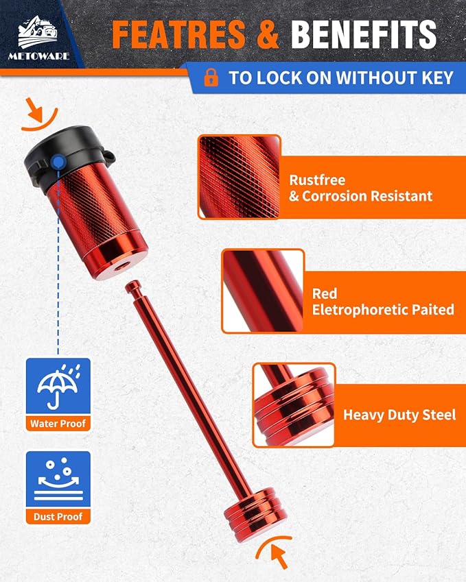 METOWARE Trailer Tongue Coupler Lock 1/4" Dia, 3-1/2" Span, Trailer Hitch Lock for Latch-Type Coupler, Trailer Pin Lock for Towing Trailer RV Car Boat Truck Red(1 Pack)