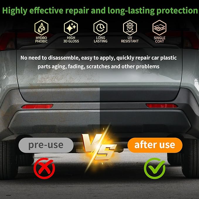 Kingvo Plastic Restorer for Cars, Black Plastic Trim Restorer Cars Ceramic Plastic Coating Trim Restore Plastic Repair for Trim,with Foam Applicator,30ML(2-Pack)