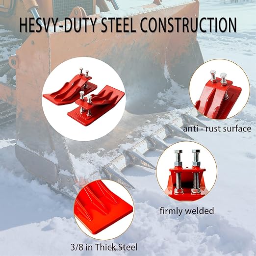 2Pcs Tractor Bucket Attachment, High-Visibility Red Tractor Bucket Edge Protector, Skid Steer Attachments with 10mm Steel & Anti-Skid Dual Bolt Lock