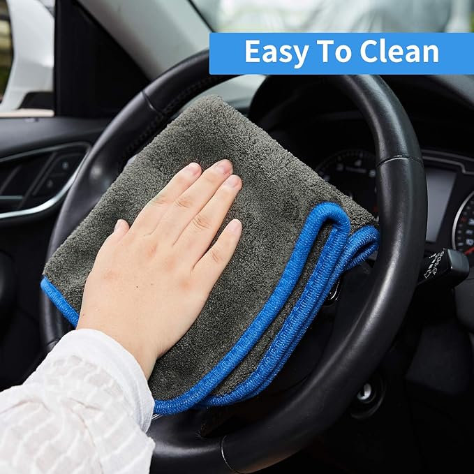 Microfiber Car Cleaning Cloths,1200 GSM Ultra Thick Microfiber Towels for Cars, Soft Car Drying Towel for Washing, Polishing and Auto Detailing 16'' x 16'' (3 Pack)