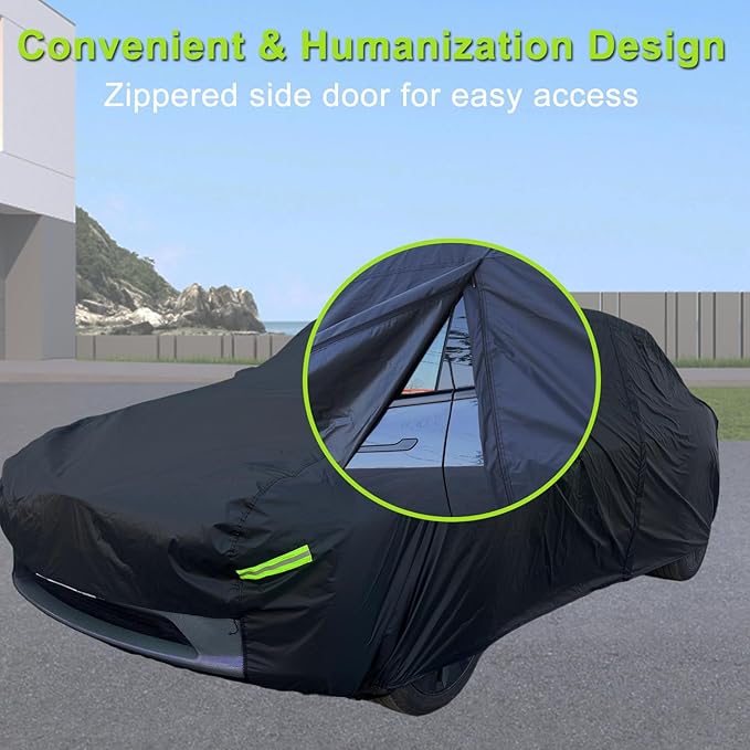 Car Cover Custom Fit for Tesla Model Y, Water-Resistant All Weather Full Exterior Cover Rain Snow UV Protection Lightweight Cover with Door Zipper Charging Port