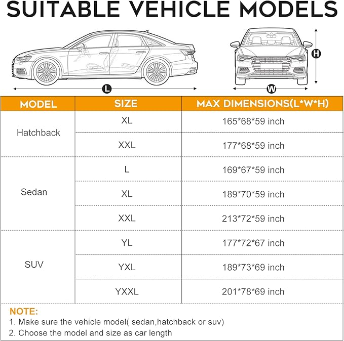 Sedan Car Cover Waterproof All Weather for Automobiles，Outdoor Heavy Duty Full Exterior Covers with Zipper Door, Rain Sun Snow Dust UV Protection, Windproof Straps & Reflective Strips(Up to 189")