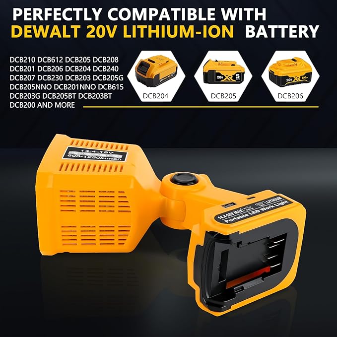 Taingwei 20V Max LED Flashlight for Dewalt 20v Battery, 18W LED Work Light,LED Battery Light, Flood Light for Camping, Car Repairing, Emergency and Job Site Lighting（Batteries Not Included）
