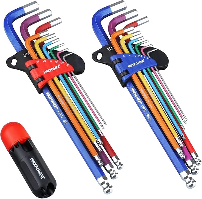 MAXPOWER 18-Piece Hex Key Allen Wrench Set, Hex Key Set SAE & Metric Extra Long Arm Ball End Set with T-Handle