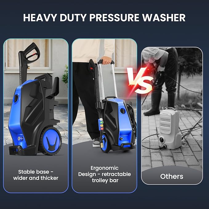 5000PSI Heavy Duty Pressure Cleaner with 33FT Hose, 4 Quick Connect Nozzles and Foam Cannon for Cars/Fences/Driveways/Patios/Home Cleaning, Deep Blue