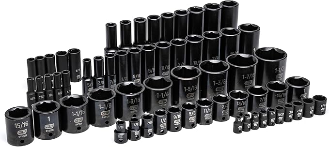 GEARWRENCH 63 Piece 1/4”, 3/8”, 1/2” Drive 6 Point SAE Impact Socket Set in Foam Storage Tray - GWMSISKSAE