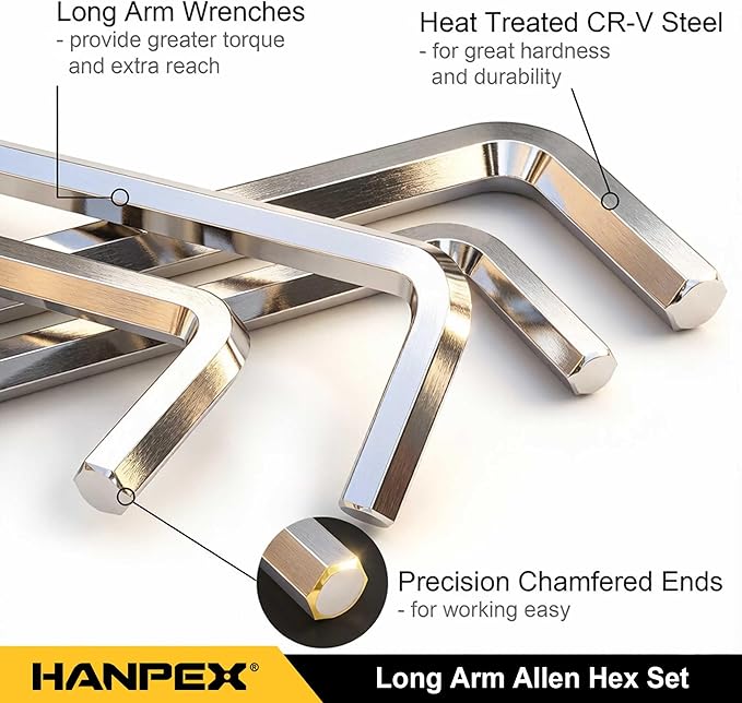 Long Arm Hex Key Allen Wrench Set with Ball End, Ball-End Hex Allen Key, Allen Wrench Set Chrome Vanadium Steel(Cr-V), Tamperproof TORX L- Key Set (9Pc Imperial)
