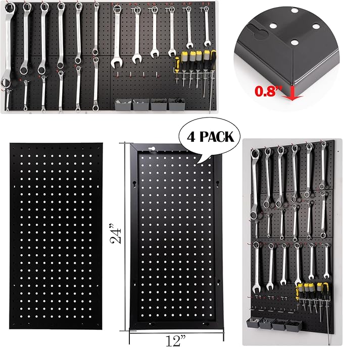 Peg Board for Wall 48x24 inch with 63 Pcs Hooks Accessories, Garage Storage Black Pegboard Wall Organizer, Metal Pegboard Panels with Hooks, Modular Mounted Control Peg Board Tool Organization