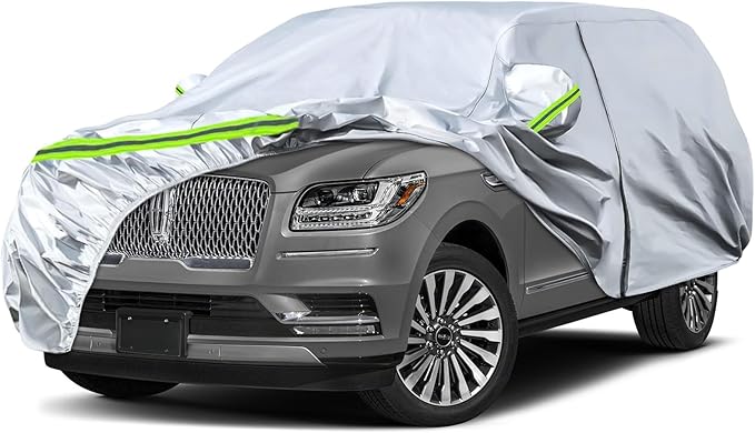 Waterproof Car Covers Replace for 2007-2025 Ford Expedition EL/MAX and Lincoln Navigator L, 6 Layers Silver All Weather Car Cover with Zipper Door for Snow Rain Dust Hail Protection