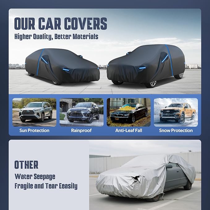 Kayme SUV Car Cover Custom Fit for Ford Escape, Honda HR-V HRV, Kia Soul, Subaru Crosstrek, Windproof Upgraded & 100% Waterproof. All-Weather Full Exterior Cover Sun Snow Protector with Door Zipper.