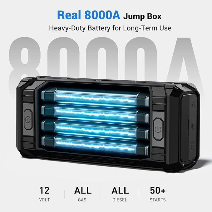 AVAPOW 8000A Battery Jumper Starter Portable with 4″ HD Display PD 30W Dual-Way Fast Charging, 12V Car Starter Jump Box & Battery Booster for All Gas & Up to All Diesel Engines