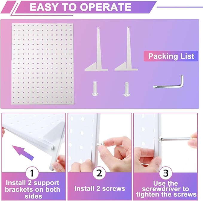 Acfunique 2 Pack Peg Board Display Stand for Vendors with 24 Hooks Metal Tabletop Pegboard Display Stand for Craft Shows 17" X 13" Retail Display Racks Peg Board Organizer Holder White