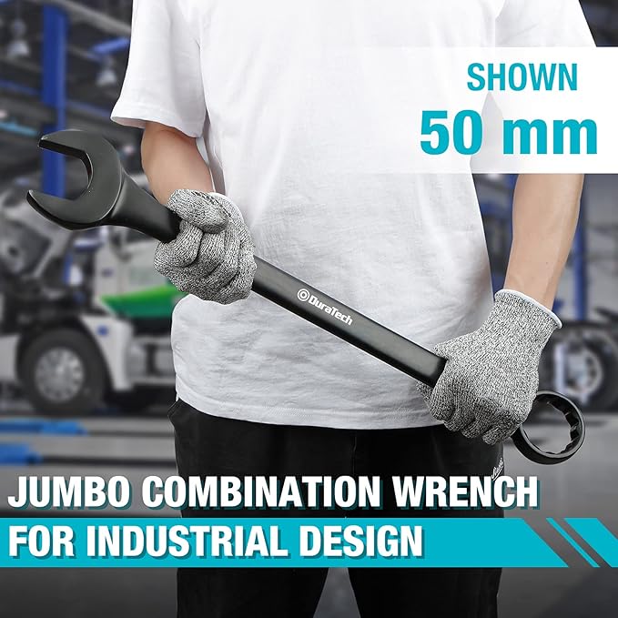 DURATECH Jumbo Combination Wrench Set, Metric, 6-piece, 35-50 mm, CR-V Steel, black electrophoretic coating, with Pouch