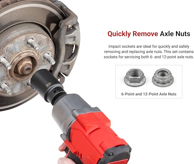 TEKTON 1/2 Inch Drive Deep 6-Point and 12-Point Axle Nut Impact Socket Set, 14-Piece (27-39 mm) | SID92002
