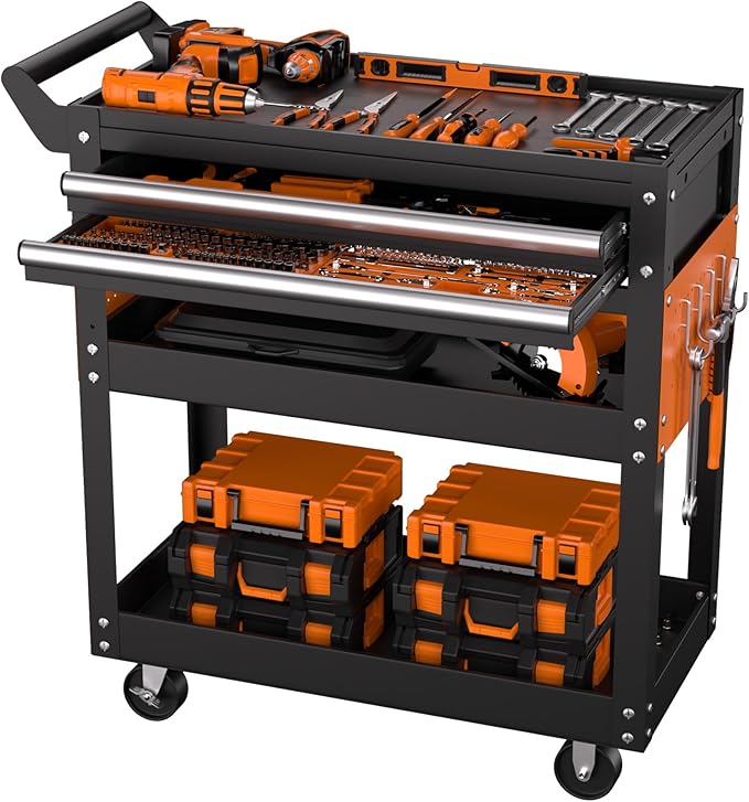 5 Tier Heavy Duty Rolling Tool Cart On Wheels, 400 Lbs Capacity, Metal Utility Carts with Lockable Drawer & Side Pegboards, Mechanic Tool Storage Organizer for Garage Workshop Repair Shop