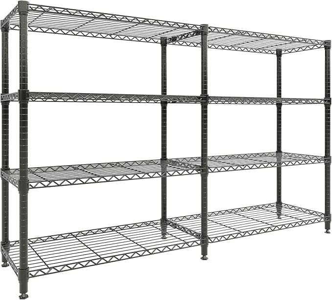 4-Tier Metal Storage Shelves, 60"W Heavy Duty Garage Shelving Unit 1060LBS Capacity, Adjustable Wire Standing Storage Shelf Organizer for Kitchen Pantry Home&Commercial, Convertible L-shaped Shelves