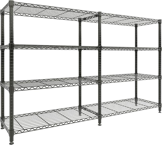 4-Tier Metal Storage Shelves, 60"W Heavy Duty Garage Shelving Unit 1060LBS Capacity, Adjustable Wire Standing Storage Shelf Organizer for Kitchen Pantry Home&Commercial, Convertible L-shaped Shelves