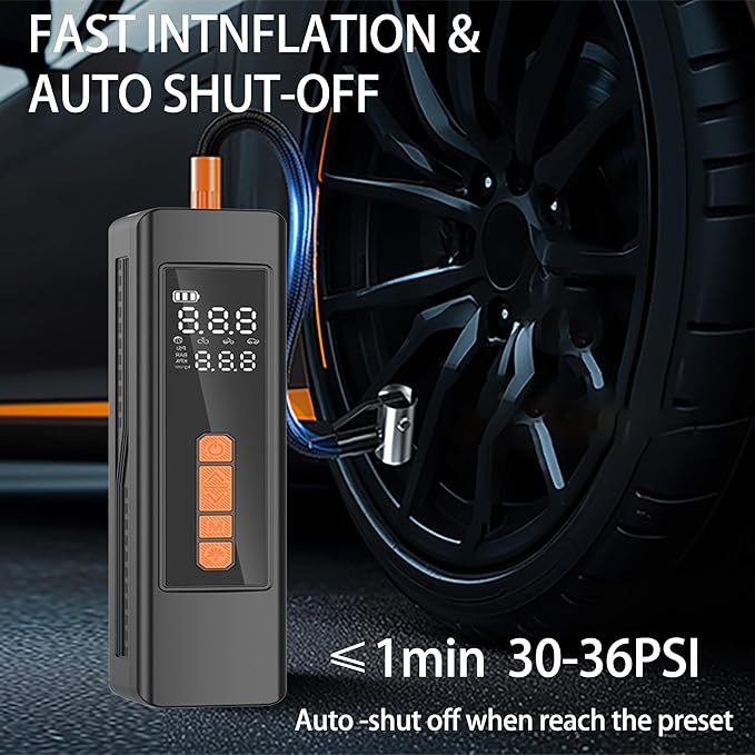 Tire Inflator Portable Air Compressor, 5X Faster Portable Air Compressor for Car Tires with Powerful Battery, 150PSI Cordless Air Pump with Digital Pressure Gauge for Cars, Bike, Motor, Balls,Tires