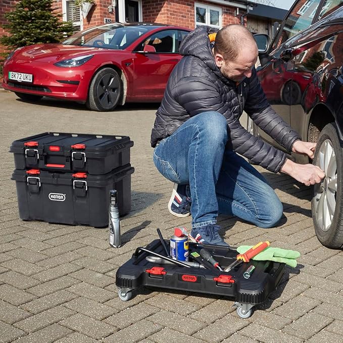 Keter Stack-n-Roll Dolly – Heavy-Duty Rolling Base Cart with Locking Wheels | Modular Mobile Workstation & Tool Storage Platform | Durable, Easy-Glide Design for Garage, Jobsite & Workshop
