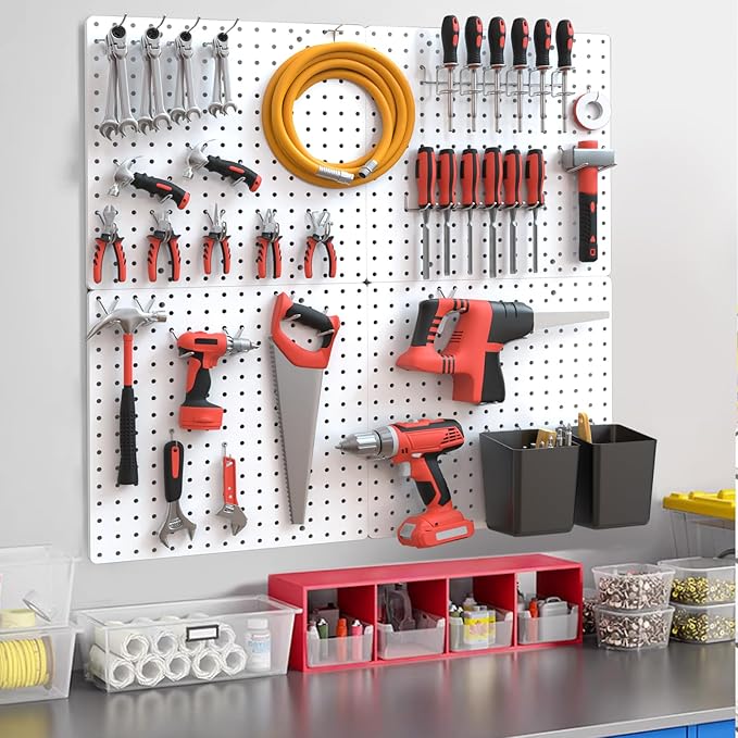 FZK Peg Board,Pegboard 32''*32'', White Pegboard 4pcs and 33 Accessories, Pegboard Wall Organizer, Peg Boards, Peg Boards for Walls, ABS Plastic Craft Room Garage Kitchen office