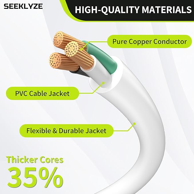 16/3 White Extension Cord 8 FT, Indoor Extension Cord for Laptops, Coffee Makers, Office Home Appliances, 3 Prong Resistant Cable Flexible, 13A 125V 1625W ETL Listed