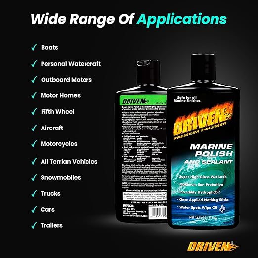 DRIVEN Marine Polish & Sealant for Super High Gloss Wet Look, Protection from Water Spots & Contaminants - Polymer Polish Against Intense Heat from Sun, Exhaust Stain & More - for Boats, RVs, More