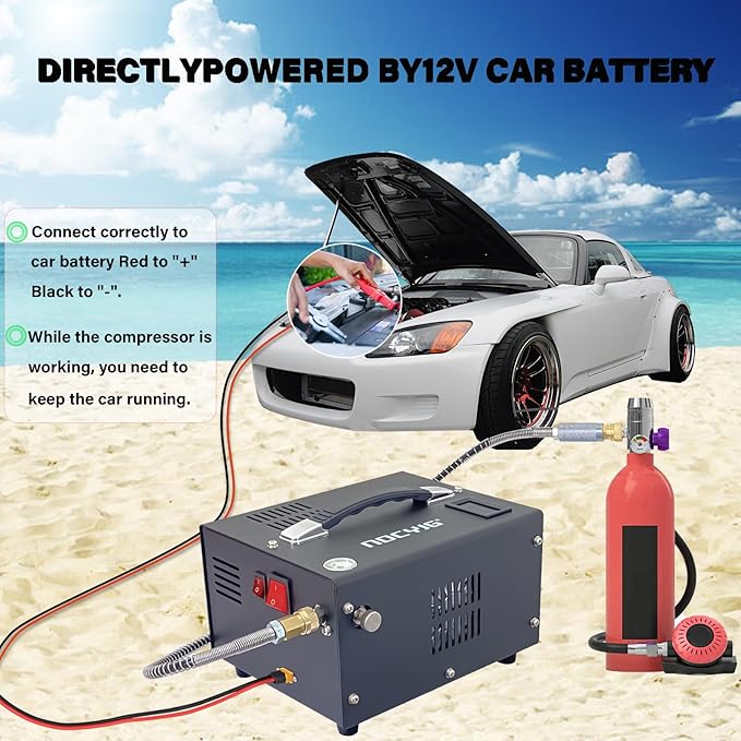 Pcp air compressor 4500PSI Portable Pcp Compressor 12V Dc/110V Ac Pcp Airgun Compressor Manual-stop w/External Power Adapter Built-in Fan Suitable for Paintball Air Rifle Scuba Bottle