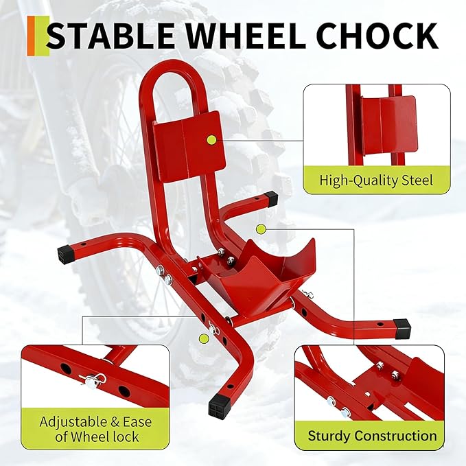 1800 Lb Capacity Heavy Duty Motorcycle Wheel Chock – Dirt Bike Wheel Chocks Adjustable 16"-21" Tire Fit for Cruisers, Dirt Bikes & ATVs, Rust-Resistant Steel Trailer & Garage Mount,Red