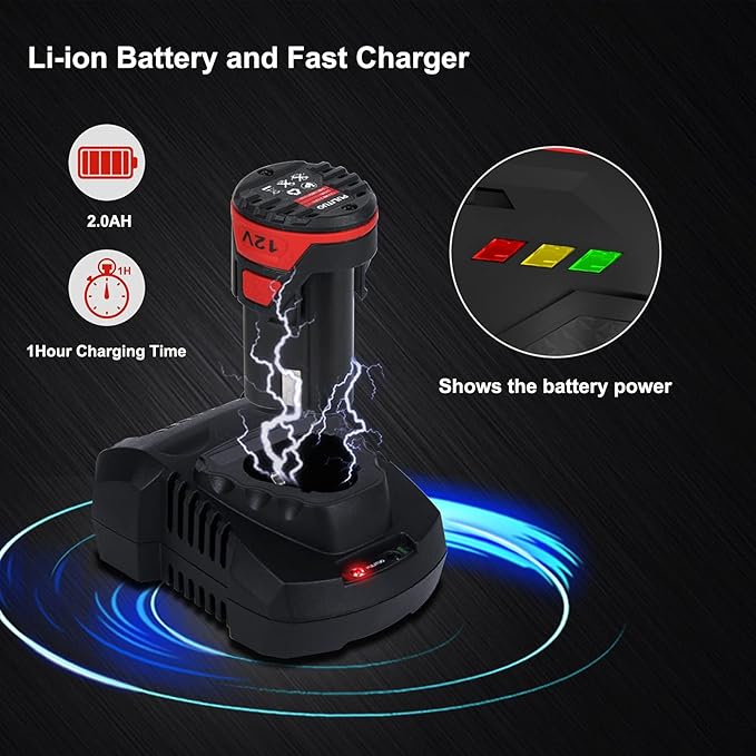PULITUO Brushless Electric Drill Set,[Brushless Motor],12V Power Drill 310 In-lb Torque, 20+1 Clutch, 3/8" Keyless Chuck,45min Fast Charger, 2 Speed, LED Light for Home and DIY Project