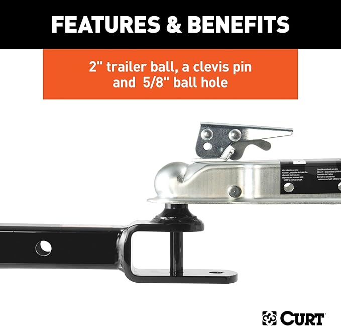 CURT 45009 3-in-1 ATV Trailer Hitch Mount, 2-Inch Ball, Clevis Pin, 5/8-Inch Hole, Fits 2-Inch Receiver