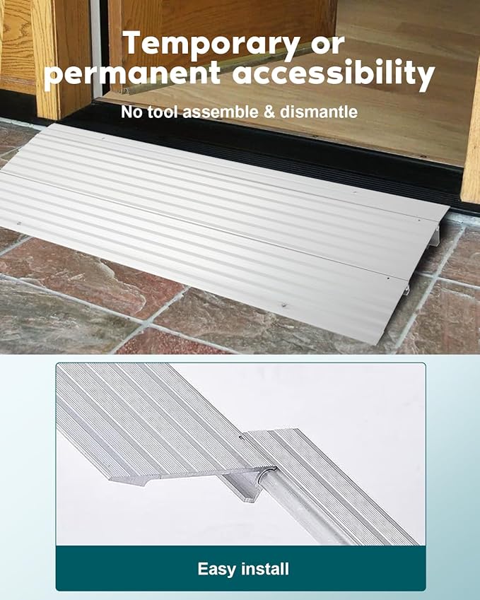 SCITOO Door Threshold Ramp 2" Rise Aluminum Mobility Entry Ramp for Doorways Rated 800LBS Weight Capacity Adjustable Ramps for Wheelchairs, Scooters, Power Chairs