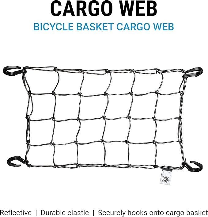 Portland Design Works Cargo Web - Reflective Cargo Netting for Bike Storage, Expandable Bungee Net with Hooks, Bicycle Accessories