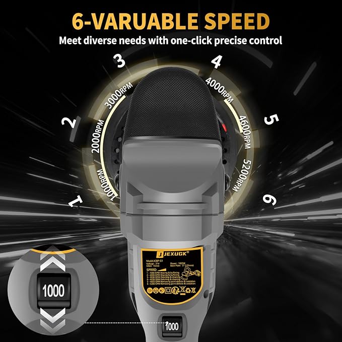 JEXUGK 5" Cordless Car Buffer Polisher, 21V Professional Brushless Polisher w/ 2 x 4.0Ah Battery, Orbital Pulidora De Autos Inalambrica w/ 6 Speed, Car Buffer Waxer Kit for Sanding, Scratch Removing