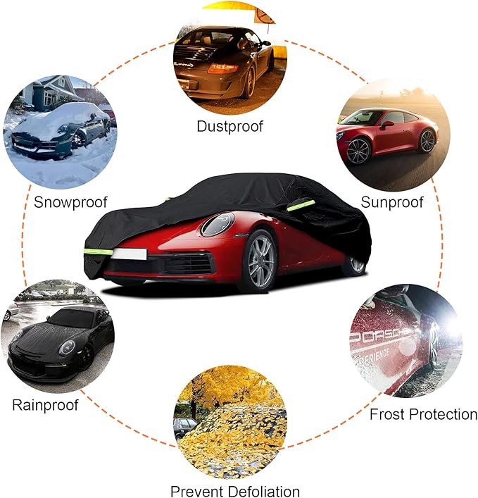 Waterproof Car Cover Replace for 1998-2025 Porsche 911 (991/992/996/997 Series) Carrera 4S/Turbo/Carrera, 6 Layers All Weather Full Car Covers with Zipper Door for Snow Rain Dust Hail Protection
