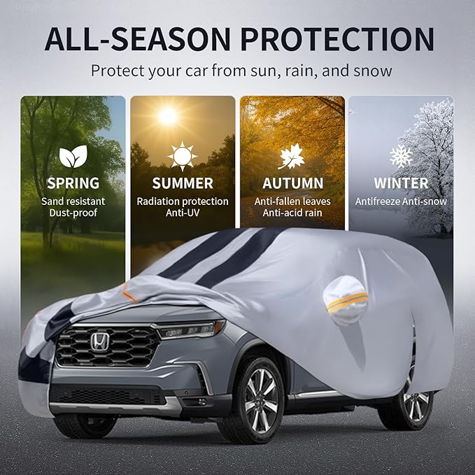 Multi-Layer Car Cover Custom Fit for Honda Pilot(2008-2026), 100% Waterproof All Weather for Automobiles, Gift with Towel, Heavy Duty Car Covers for Rain Sun UV Protection with Door Zipper