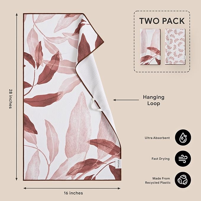 RECYCO Waffle Kitchen Towel Set of 2 - Quick Dry Microfiber Sustainable Dish Towels - Ultra Absorbent Reusable Cleaning Tea Towels - Lightweight Hand Towels,16”x 28”, Terracotta